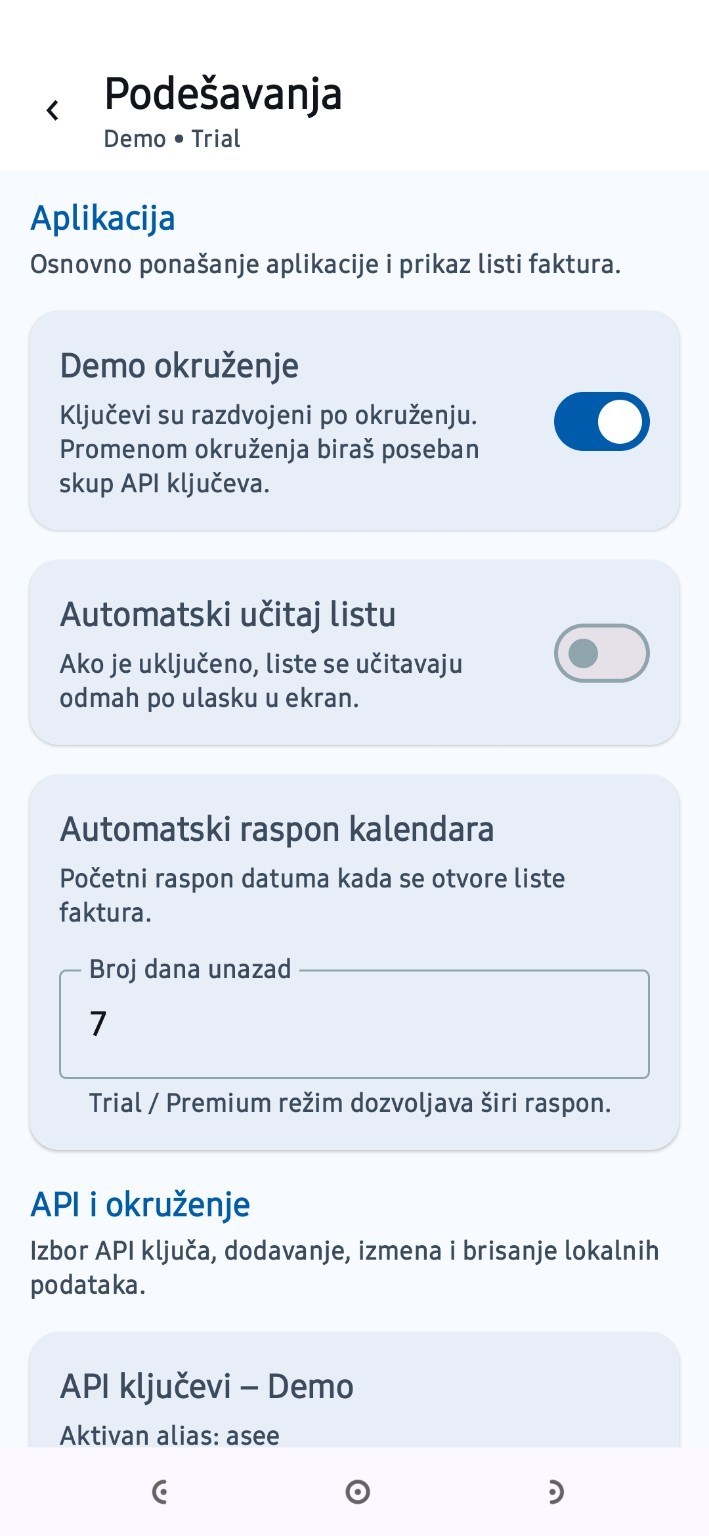 Podešavanja aplikacije